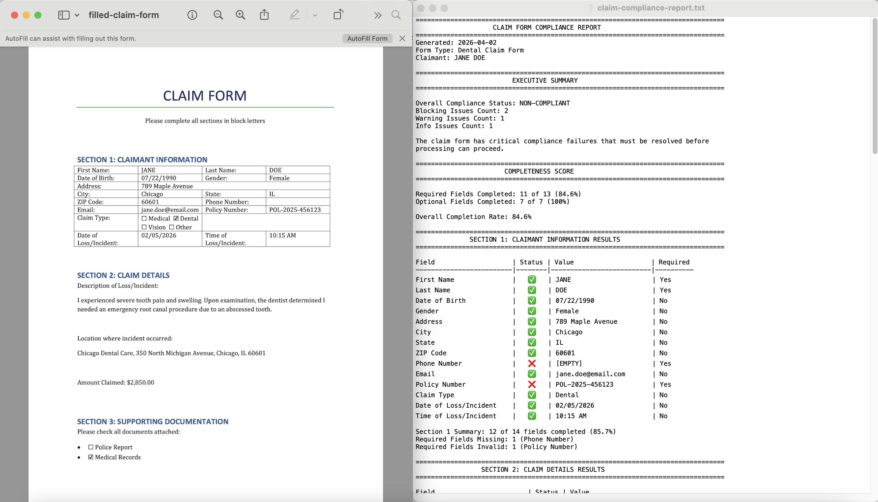 Claim Form Compliance Check
